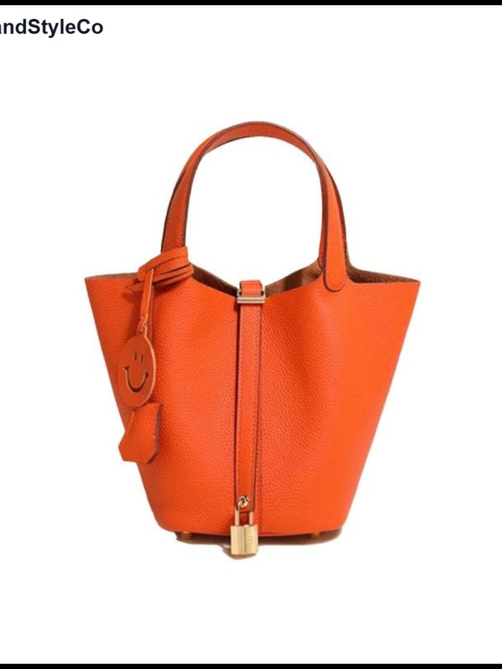 Vegan Leather Bucket Handbag with Gold Hardware & Drawstring Closure